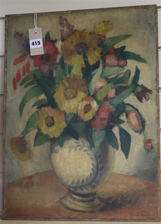 Maude Roch, oil on canvas laid on board, still life of flowers in a vase, signed, 51 x 38cm, unsigned